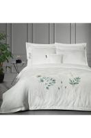 Leandra Çift Kişilik %100 Pamuk Saten "300 TC" Nevresim Takımı Beyaz